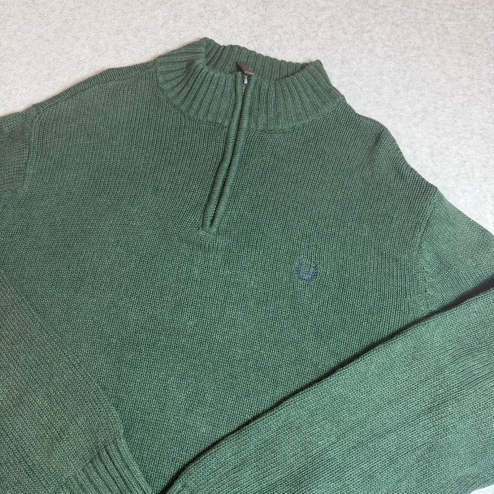 Chaps Quarter Zip Sweater Mens XL Green Cotton Knit Mock Neck